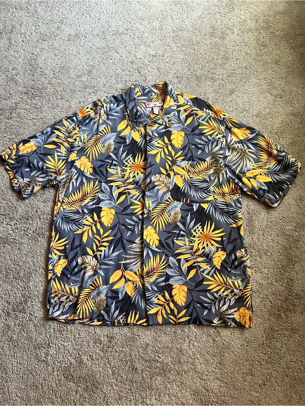 Caribbean Joe Yellow and Gray Tropical Print Shirt Size XXL